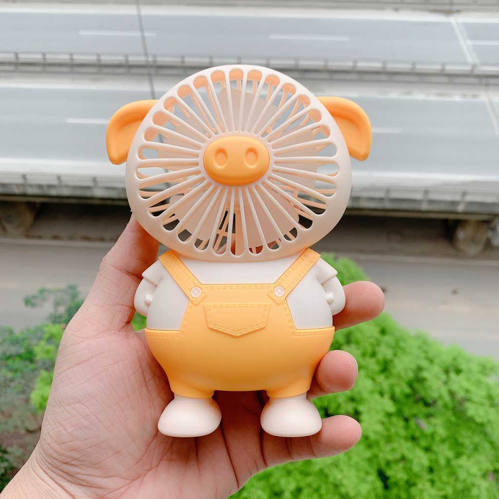 Quạt mini tích điện cầm tay hình heo, quạt để bàn (ảnh thật 100%) #6