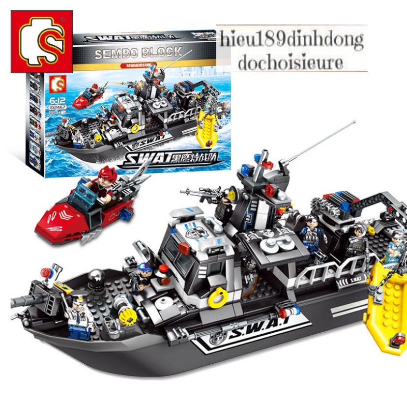 Lắp ráp xếp hình Lego City 102467 : Tàu tuần tra của đội swat 864+ mảnh