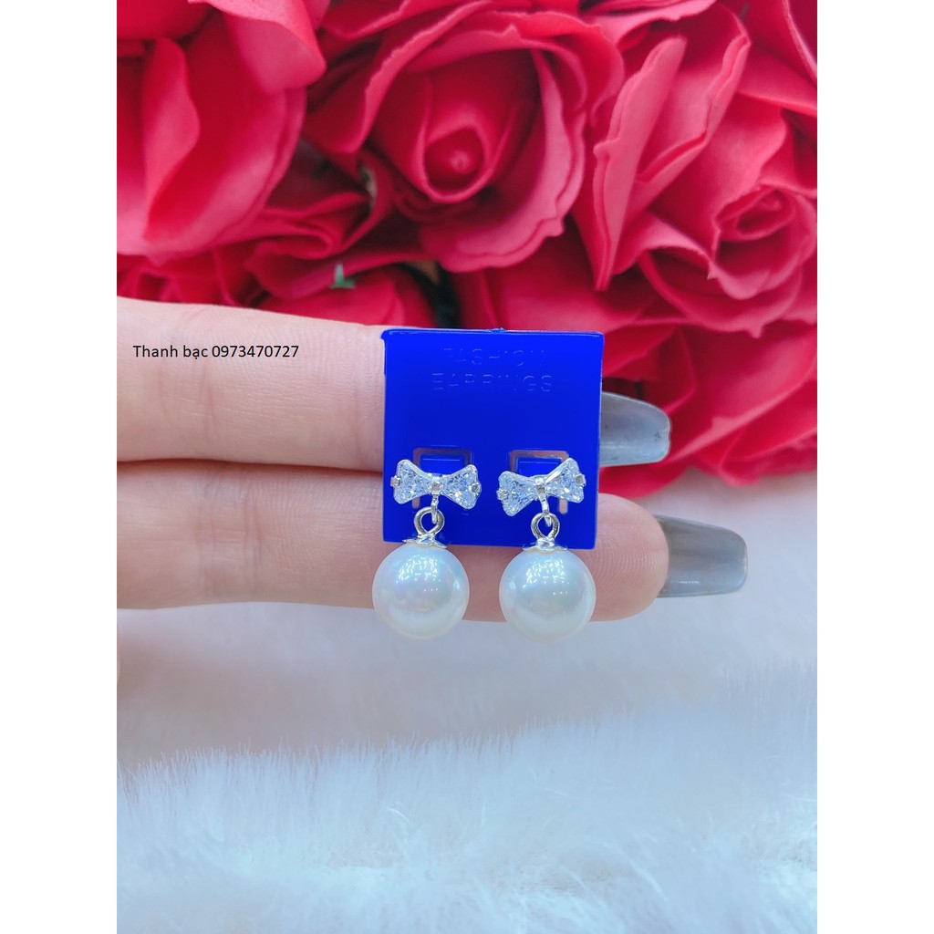 bông tai nữ bạc, hoa tai thắt nơ kết hợp trai. hàng đẹp làm kỹ
