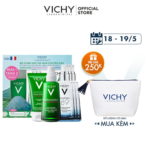 Bộ chăm sóc da chuyên sâu giúp giảm dầu giảm mụn, phục hồi và nuôi dưỡng da Vichy Normaderm Phytosolution Double-Correct #7