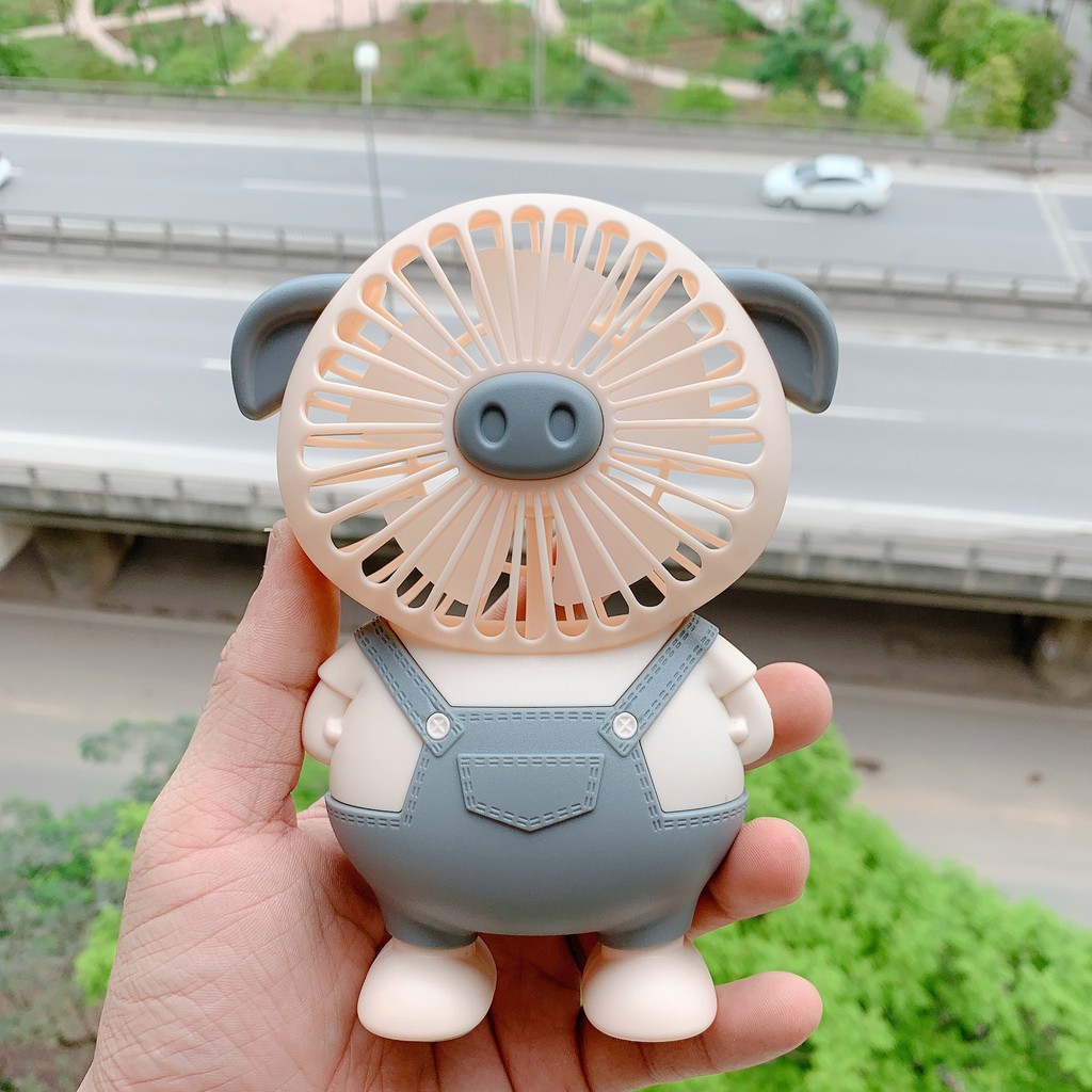 Quạt mini tích điện cầm tay hình heo, quạt để bàn (ảnh thật 100%) #6