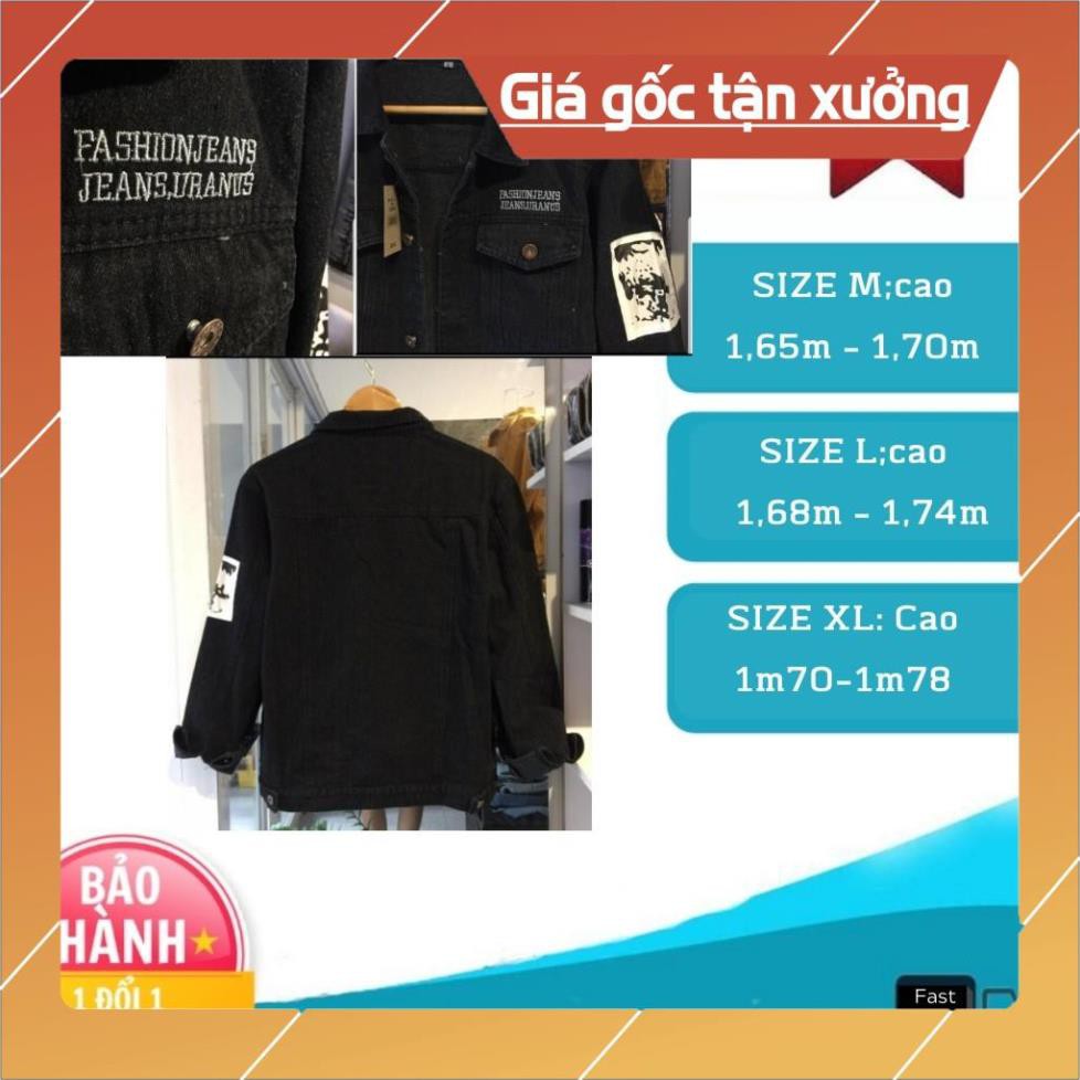 HCMFREESHIP 99K️Áo Khoác Nam Áo Khoác Jean Nam VNXK Đen Phối Logo Tay Chữ Ngực Cao Cấp #3