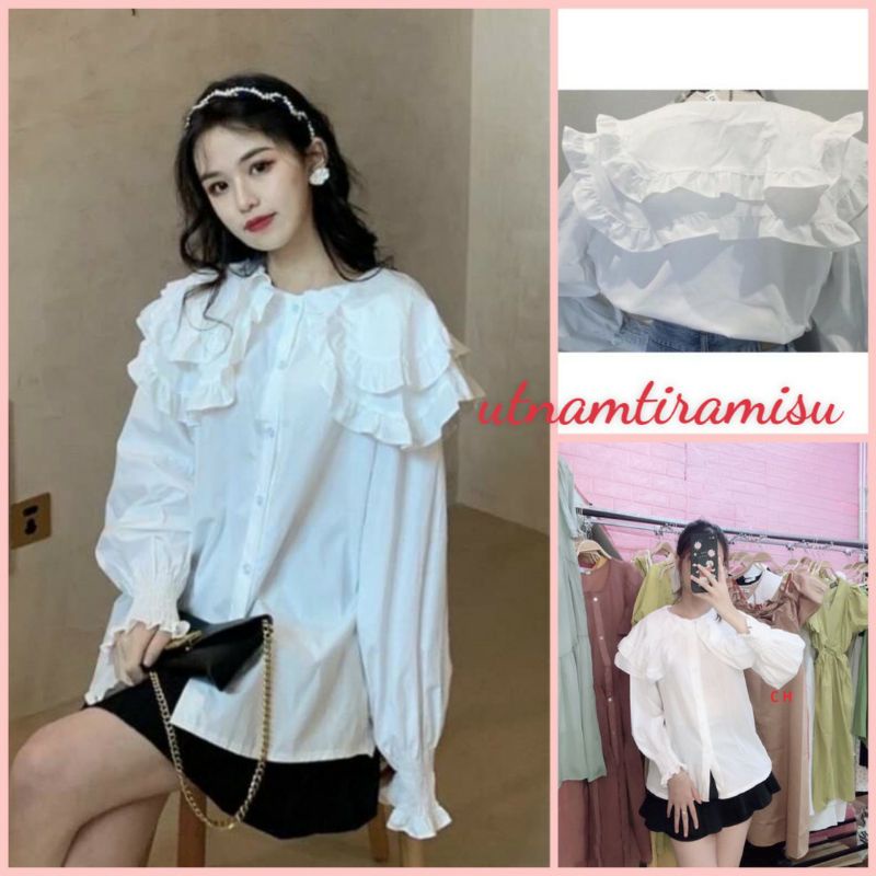 Sơ Mi Nữ Cổ Bèo 2 Tầng Tay Nhún Bo Chun Hàn Quốc  🎀Áo sơmi tiểu thư tay phồng, babydoll sang chảnh Vintage công sở