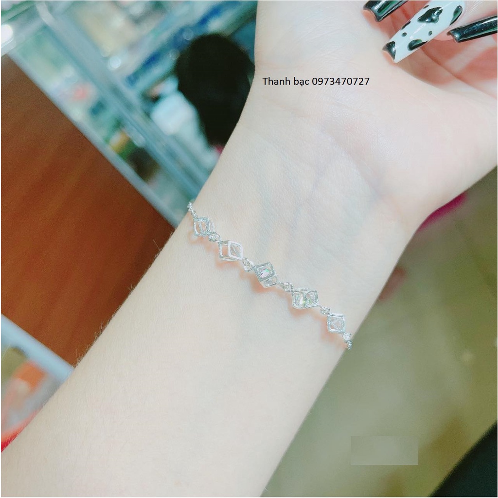 Lắc tay nữ, lắc tay bạc ta, kết hợp 5 ổ đá vuông, hàng sáng bóng đẹp
