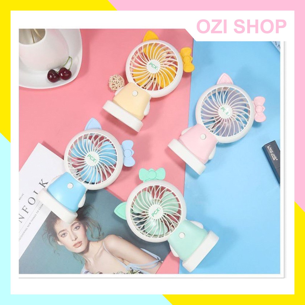 Quạt mini tích điện cầm tay có đèn sáng, quạt để bàn hình tai nơ (ảnh thật 100%) #4