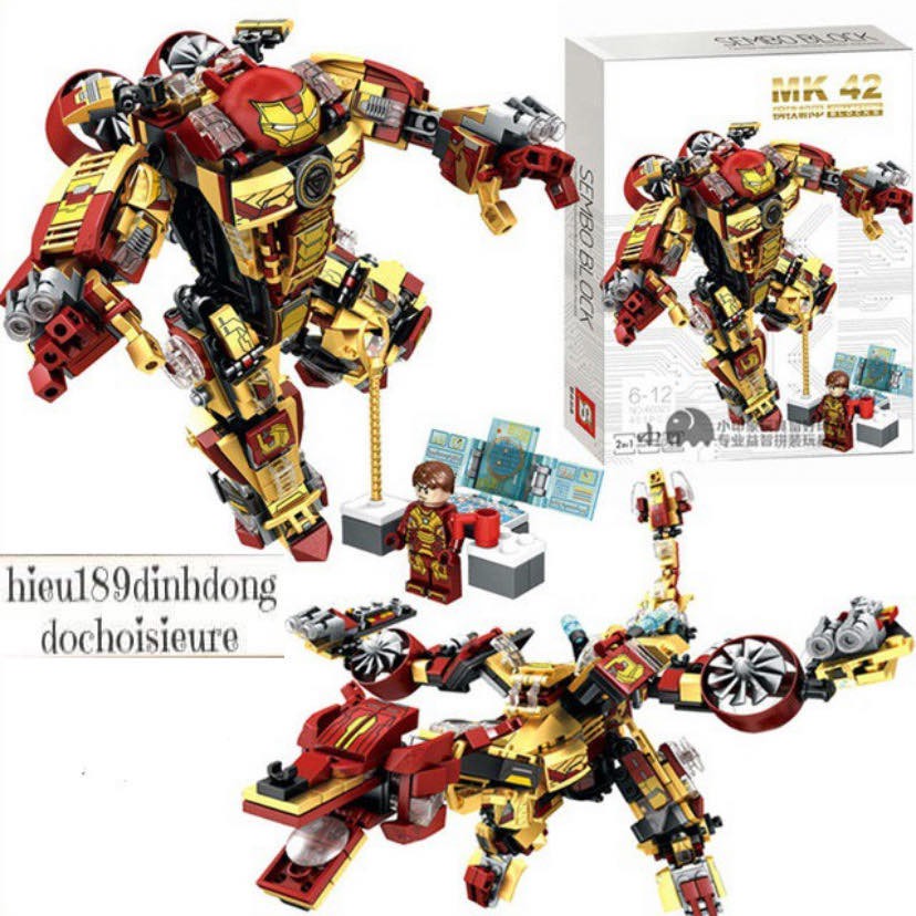 Lắp ráp xếp hình Lego siêu anh hùng Sembo 60021 : bộ giáp Iron Man Hulkbuster MK42 2in1 451 mảnh