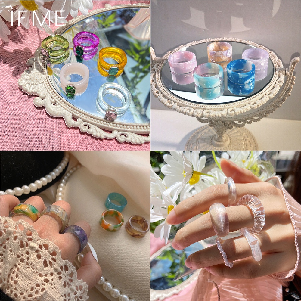 Set 5 chiếc nhẫn nhựa resin nhiều màu tùy chọn phong cách …