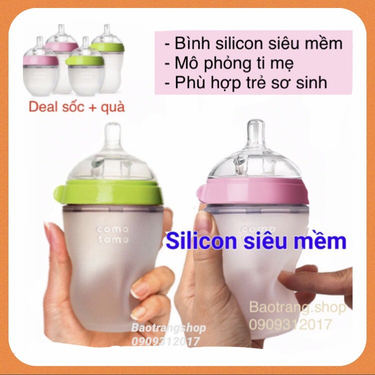 [Có tách lẻ] Bình sữa Como 150ml/250ml bình silicon siêu mềm