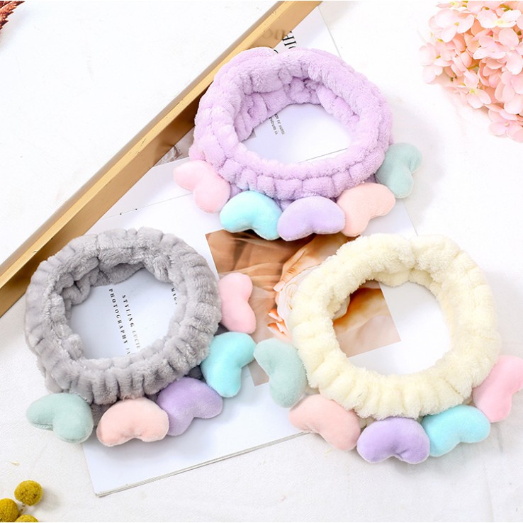 Băng đô rửa mặt, băng đô cài tóc skincare nữ họa tiết 5 trái tim dễ thương thời trang Hàn Quốc BD04 - VHT SHOP