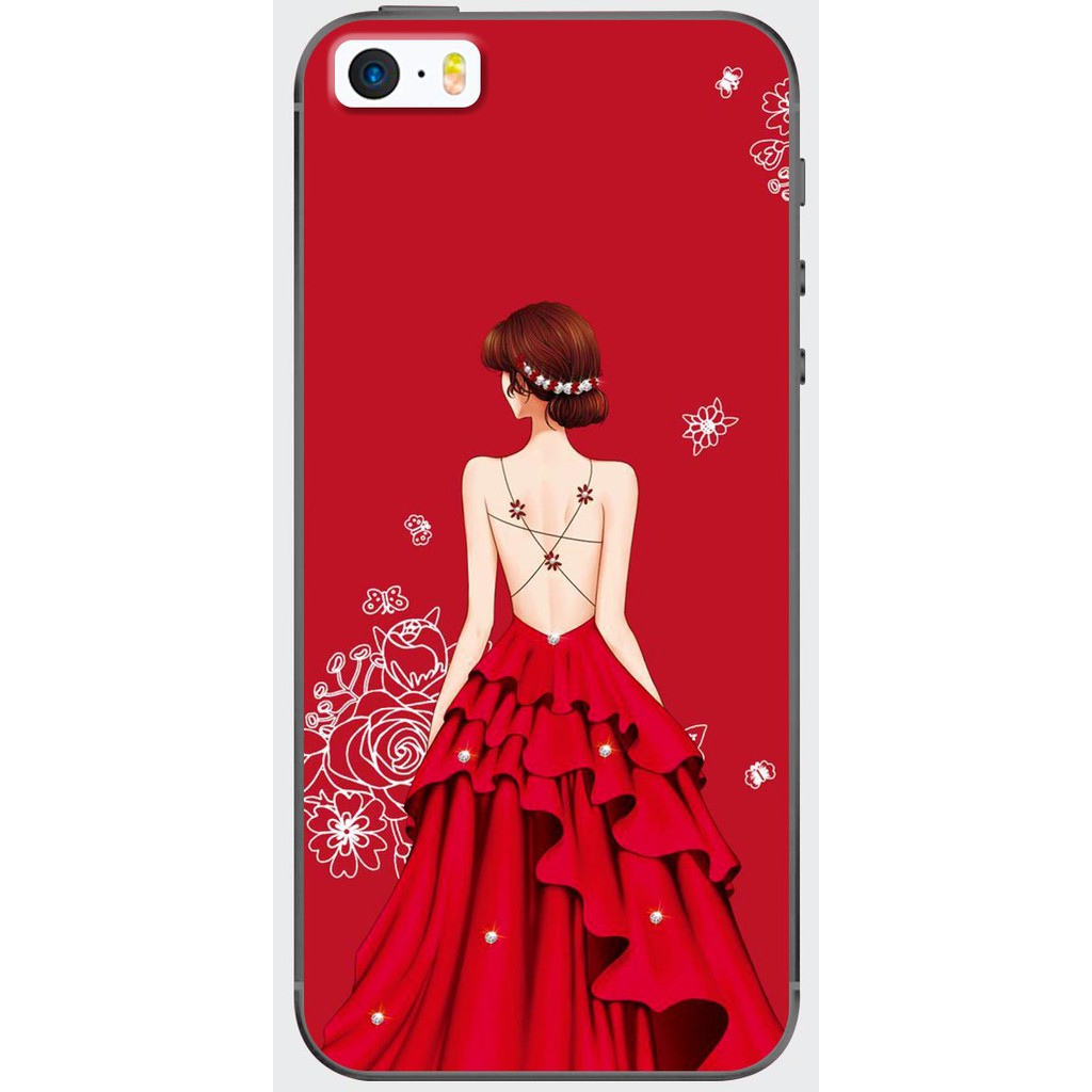 Ốp lưng nhựa dẻo Iphone 5, Iphone 5S Cô gái váy đỏ áo dây