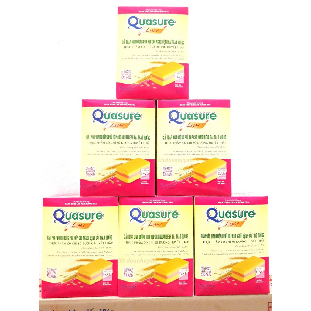 Combo 10 Hộp 126g Bánh Bông Lan Kem Hương Dâu Quasure Light Cho Người Ăn Kiêng, Tiểu Đường