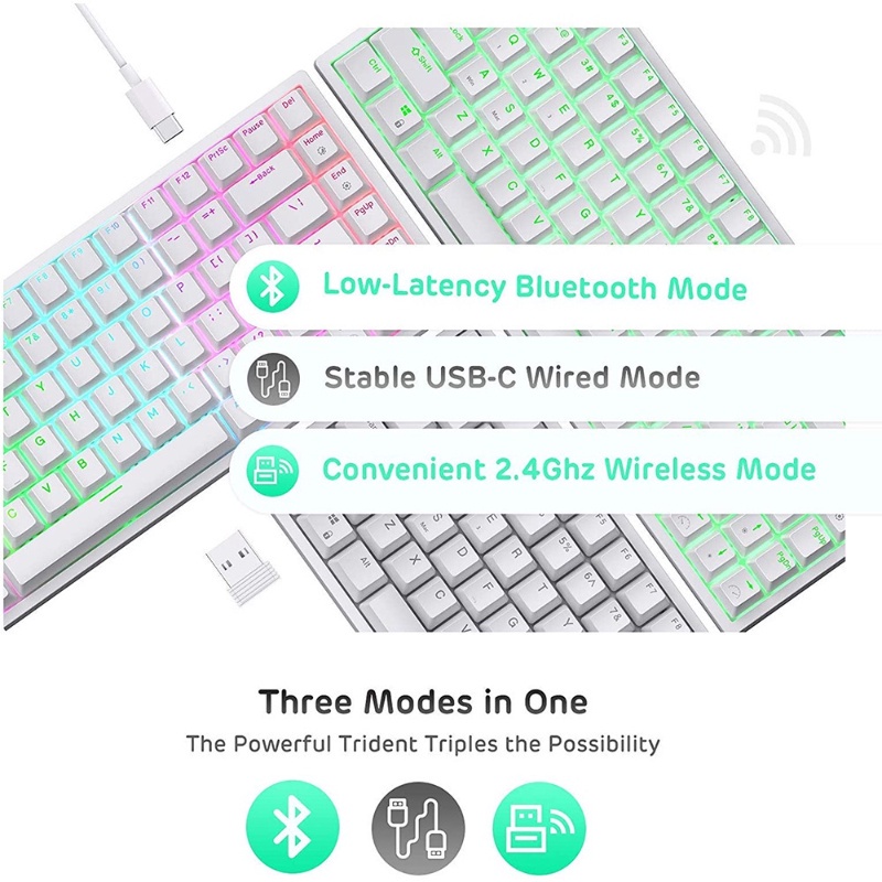 Bàn phím cơ ba chế độ RK84 trục trao đổi nóng Bluetooth không dây 2.4G đèn nền RGB có thể sạc lại máy tính di động