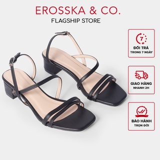 Hình ảnh Giày sandal cao gót Erosska mũi vuông quai ngang cao 3cm màu đen - EB031