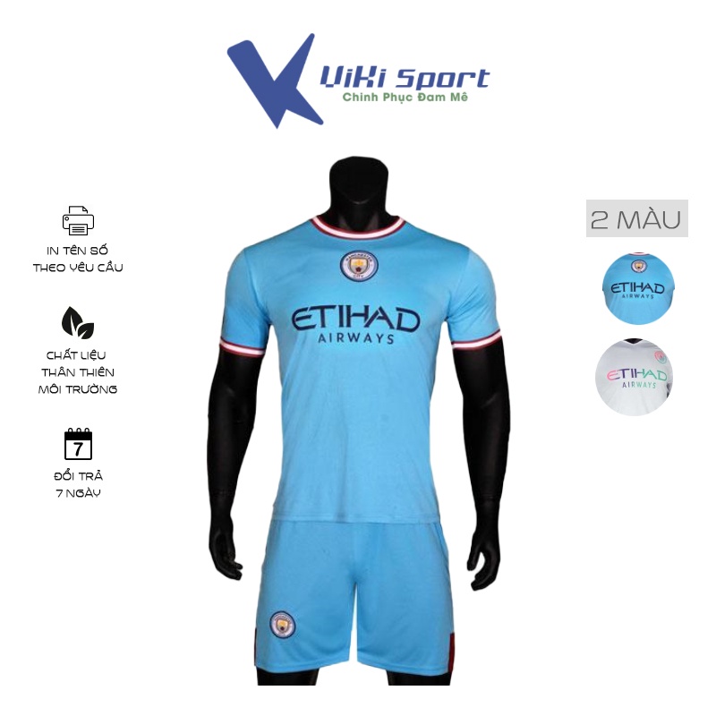 Bộ quần áo đá bóng CLB Man City sân nhà và sân khách vải thun lạnh - ViKi Sport