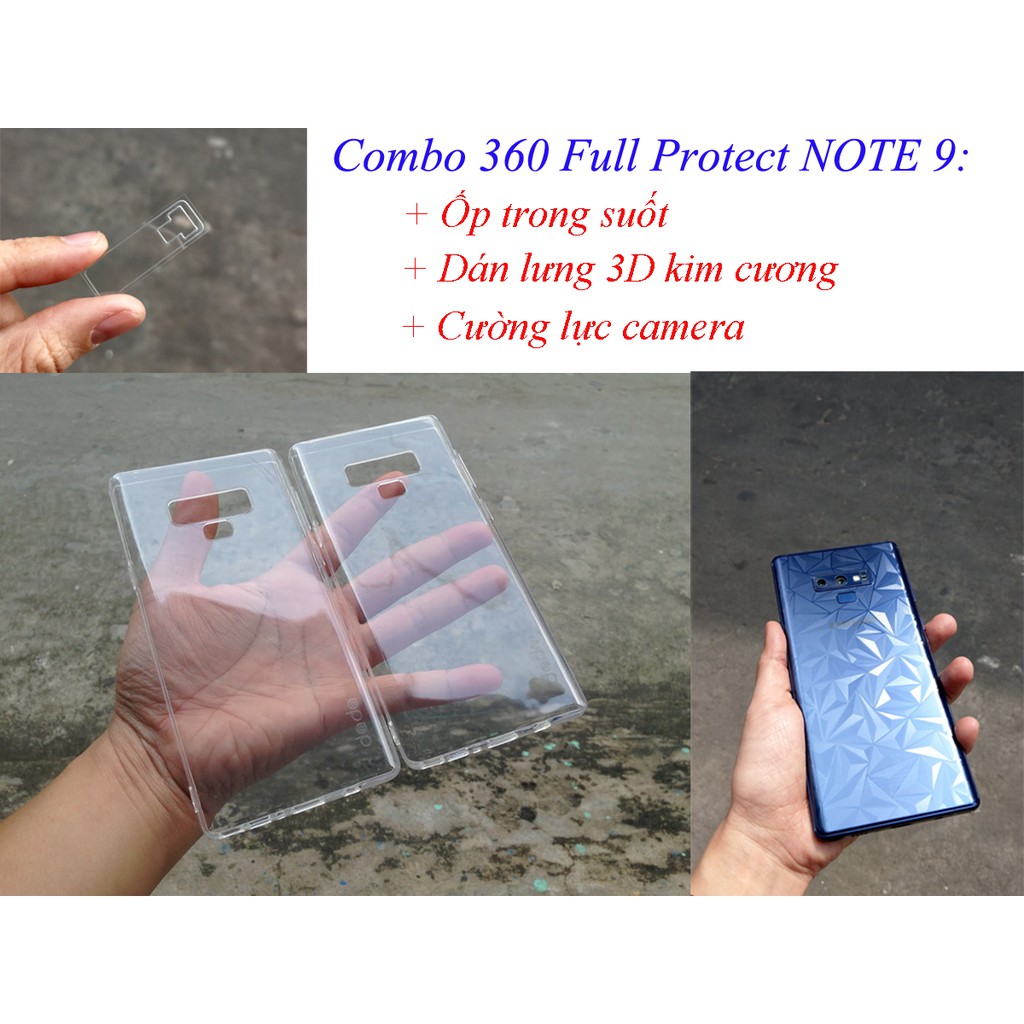 COMBO bảo vệ 360 Note 9: Ốp lưng trong + Dán lưng 3D + Cường lực camera