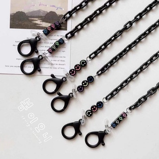 Hình ảnh Black Simple Personality Acrylic Smiley Face Lanyard Mask Chain Glasses Chain Mask With Lanyard