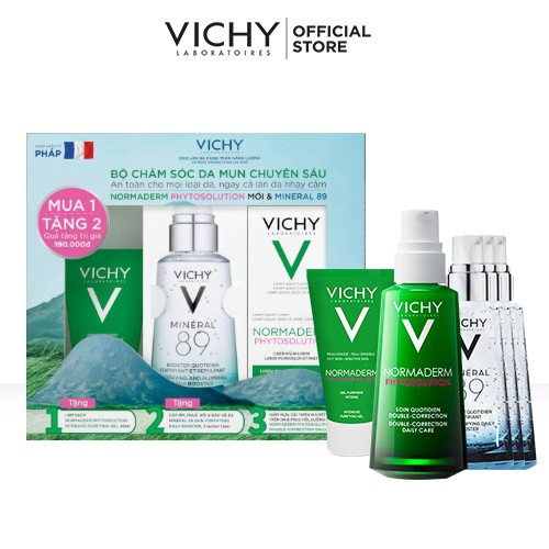 Bộ chăm sóc da chuyên sâu giúp giảm dầu giảm mụn, phục hồi và nuôi dưỡng da Vichy Normaderm Phytosolution Double-Correct #7