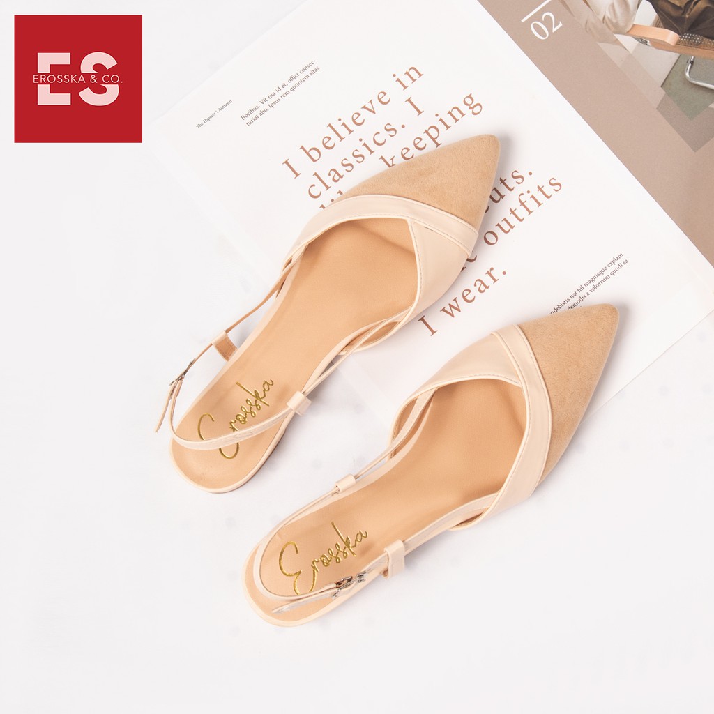 Giày Sandal Nữ Đế Bệt Mũi Nhọn Thời Trang Erosska EL005 ( Màu Nude) #8