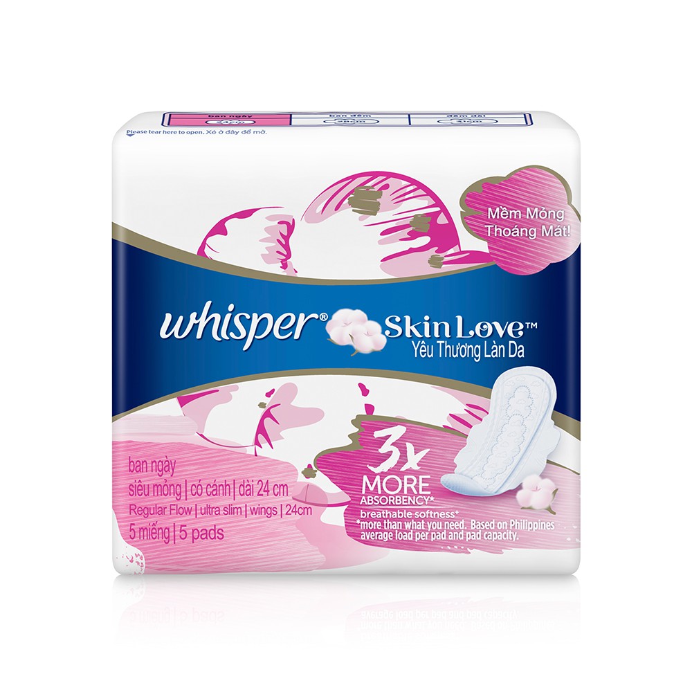 Băng vệ sinh Whisper Skinlove siêu mỏng Ngày 24cm - Gói 5 miếng #5