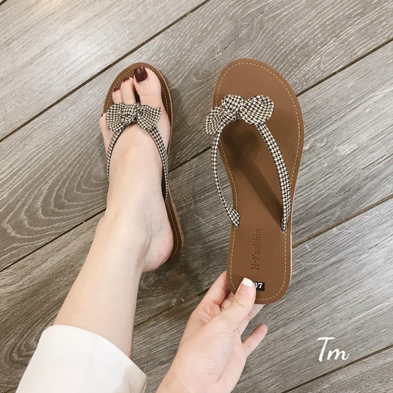 Dép tông kẻ caro nơ VINTAGE ,💖FREESHIP💖,đủ size 35-39 chỉ 65k/ đôi
