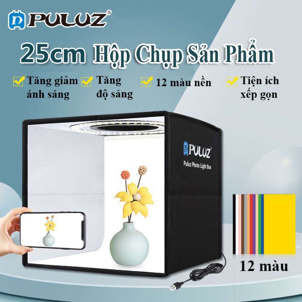 Hình ảnh Hộp chụp ảnh sản phẩm Puluz 20cm 25cm 30cm 40cm Có vòng đèn led 3 màu 96 bóng siêu sáng Tiết kiệm không gian Chill Lives #2