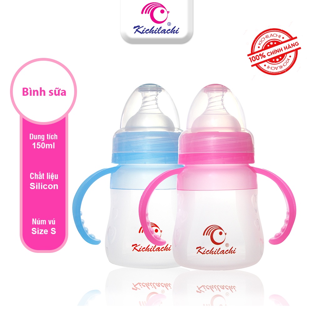 Bình sữa tráng bạc silicone cổ rộng Kichilachi có van chống sặc siêu m