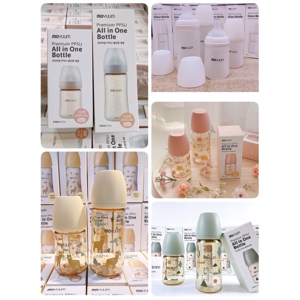 {Nhùn nhùn} Bình sữa Moyuum nhựa-thuỷ tinh 170ml/270ml (kèm núm) và có bán rời núm