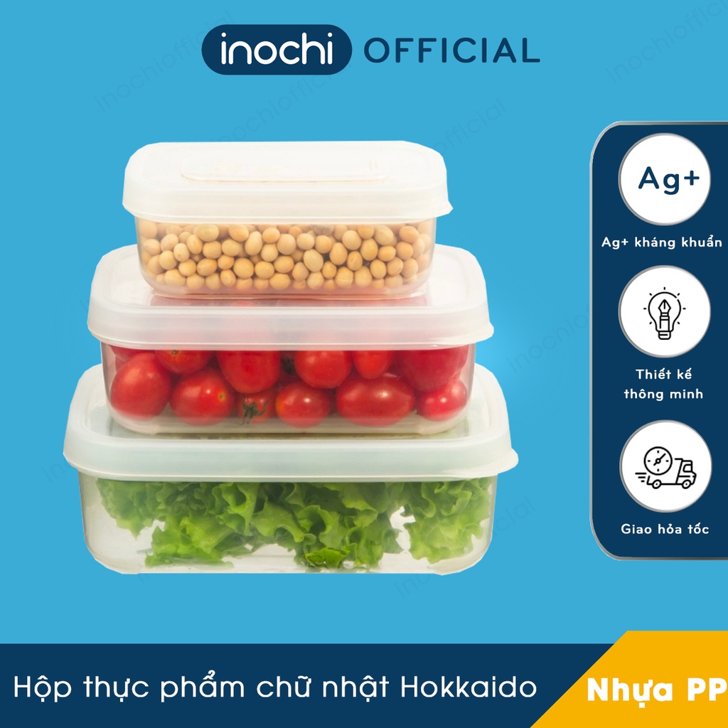 Bộ 3 hộp nhựa đựng thực phẩm Vuông Hokkaido đựng đồ ăn, thức ăn trong ngăn đá tủ lạnh, bảo quản thực phẩm tươi