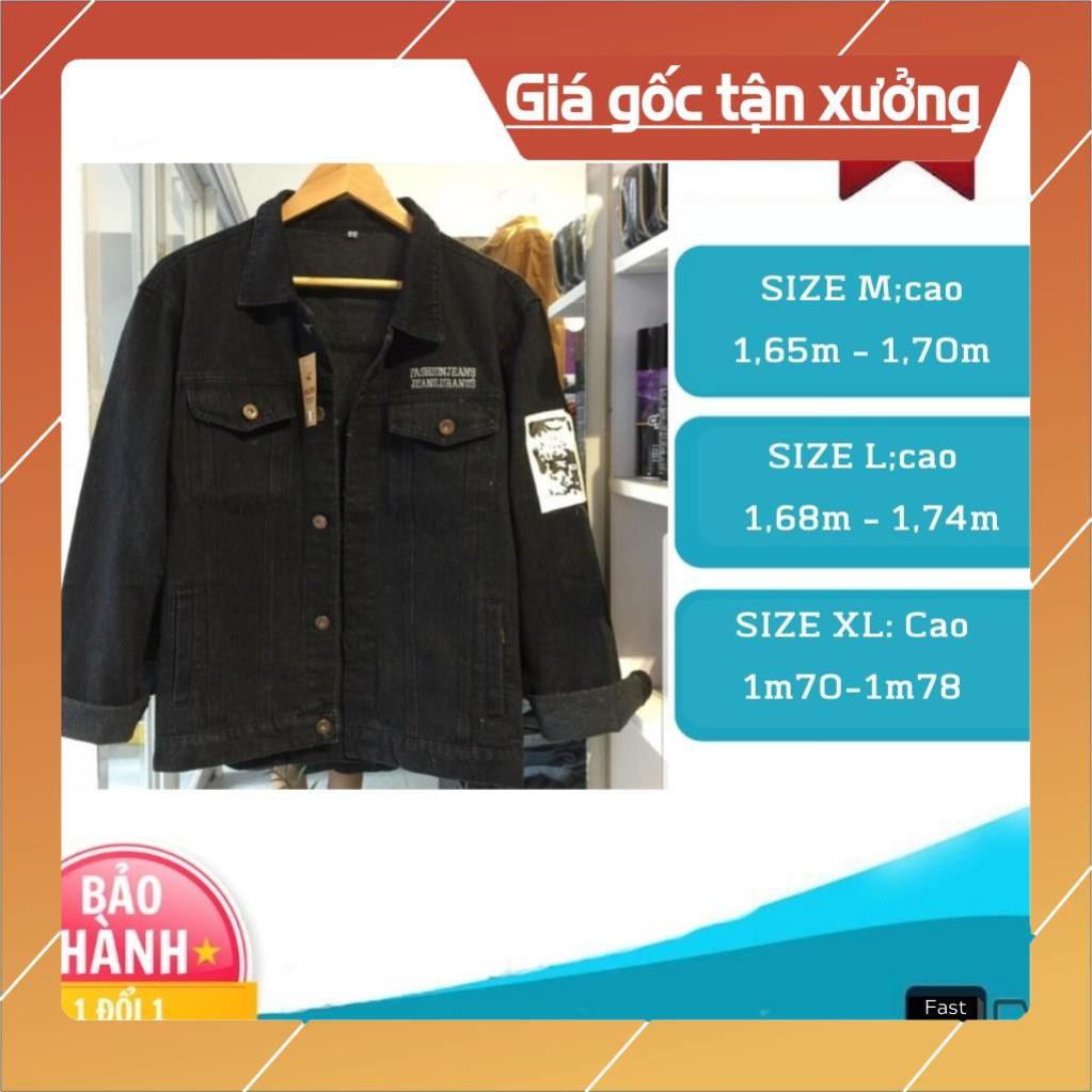 HCMFREESHIP 99K️Áo Khoác Nam Áo Khoác Jean Nam VNXK Đen Phối Logo Tay Chữ Ngực Cao Cấp #3