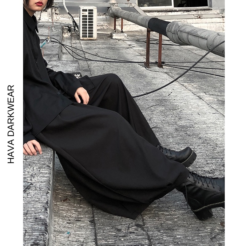 Hình ảnh Quần giả váy ống rộng dáng dài màu đen chất kaki thô Q51 #4