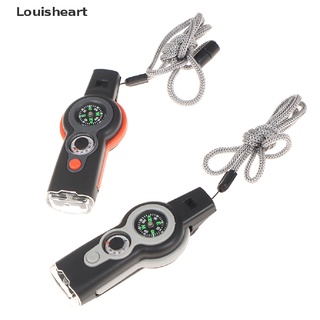 Hình ảnh Louisheart 7 in1 Outdoor Survival Whistle Keychain Compass Magnifier LED light Thermometer TFG