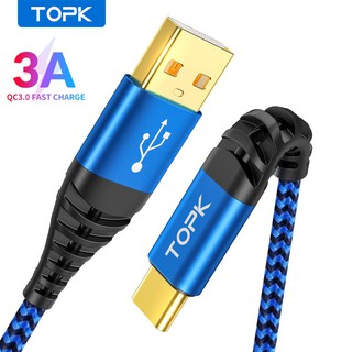 Cáp Sạc/Chuyển Dữ Liệu TOPK AN24 Thiết Kế Dây Nylon Bện Cổng Type-C 3A Cho Xiaomi Dài 1m