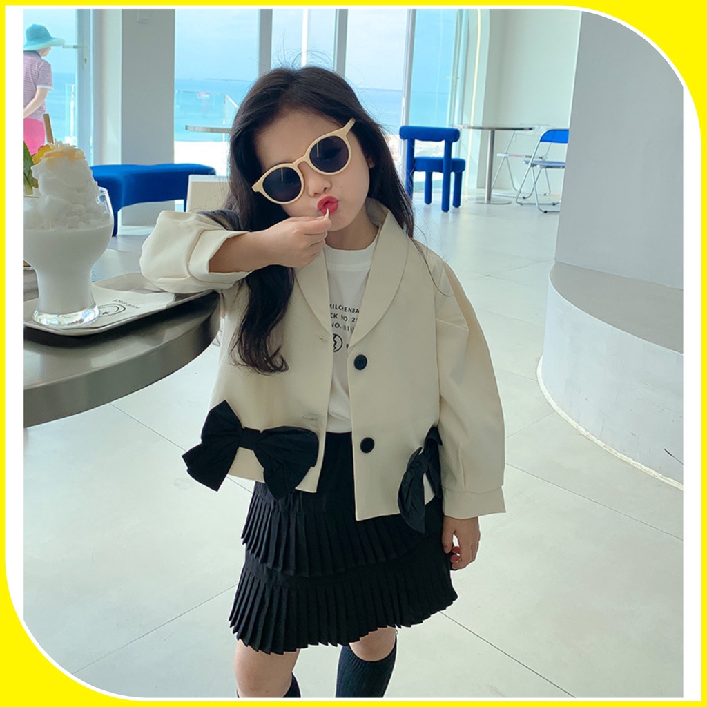 A120- Áo blazer bé gái đính nơ size 90 -140, quần áo trẻ em thu đông cao cấp