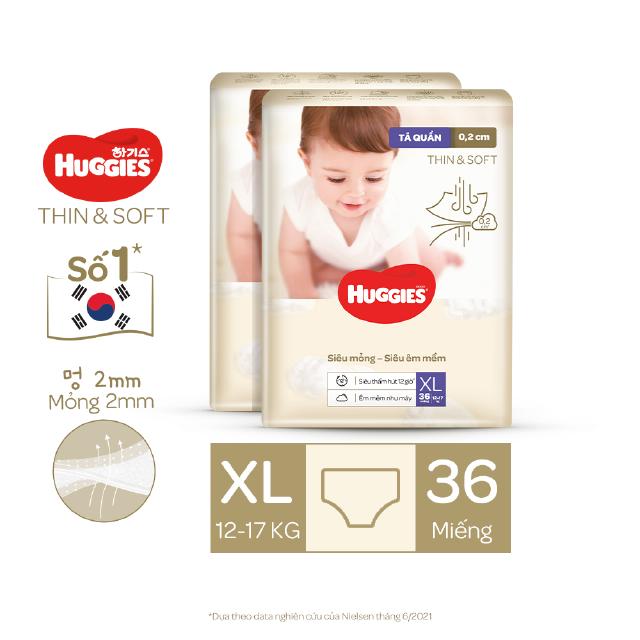 Hình ảnh Combo 2 Tã quần Hàn Quốc Huggies Thin & Soft mỏng tàng hình size XL - 36 miếng