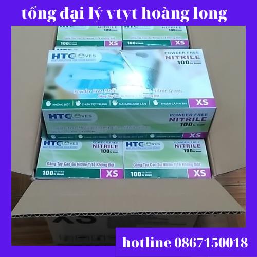 Găng tay y tế HTC Gloves có bột cao su latex màu trắng size S, M hộp 100 cái.
