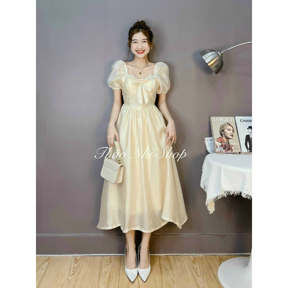 Mua Đầm midi nude thắt nơ ngực dáng xòe chị thảo nhi shop giá rẻ nhất