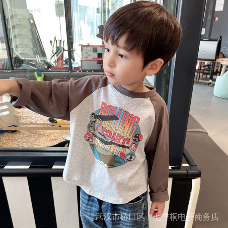 Seventeen [Hàng Có Sẵn Miễn Phí Vận Chuyển Áo Thun Raglan Cotton Nguyên Chất Dài Tay Mềm Mại Phong Cách Mùa Thu 2022 Mới Cho Bé Trai