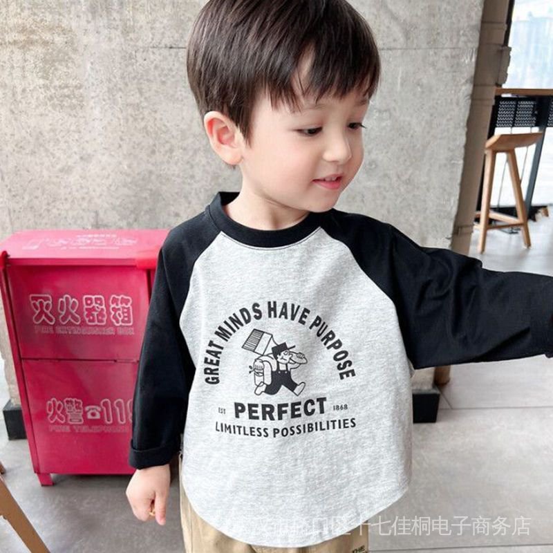 Seventeen [Hàng Có Sẵn Miễn Phí Vận Chuyển Áo Thun Raglan Cotton Nguyên Chất Dài Tay Mềm Mại Phong Cách Mùa Thu 2022 Mới Cho Bé Trai