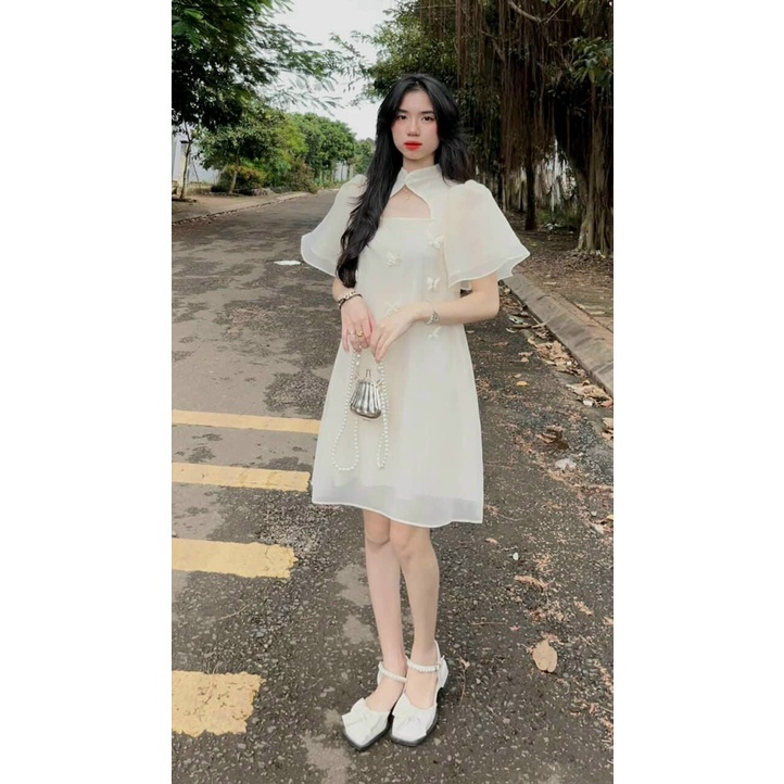 Mua Đầm nude tay cánh tiên khoét ngực đính bướm váy bầu babydoll dáng