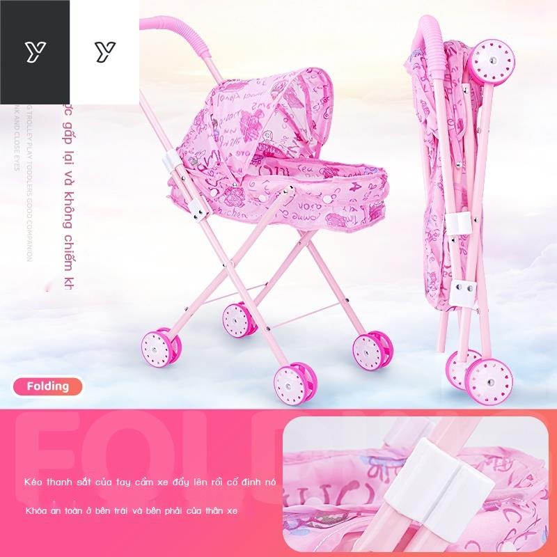 ◕Đồ chơi trẻ em xe đẩy bé gái bằng cao su mềm búp bê nhà nhỏ mô phỏng mua sắm