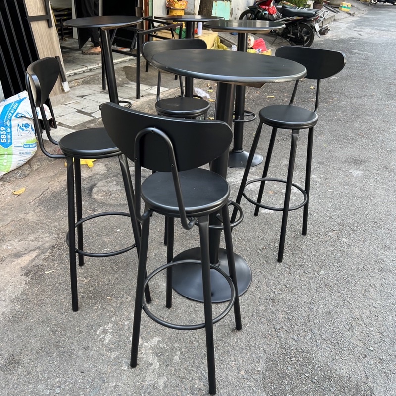 Ghế cao 75cm gỗ full đen dùng quầy bar, ban công, cafe mới