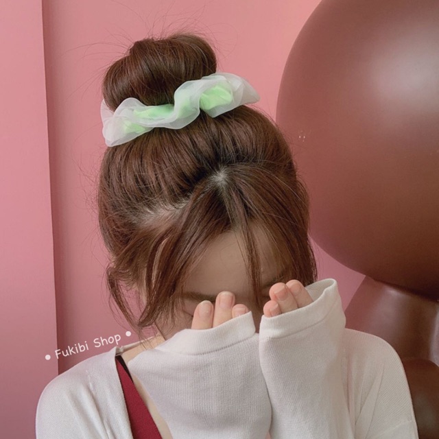 CỘT TÓC VẢI, SCRUNCHIES 2 LỚP DẠ QUANG KÈM ẢNH THẬT