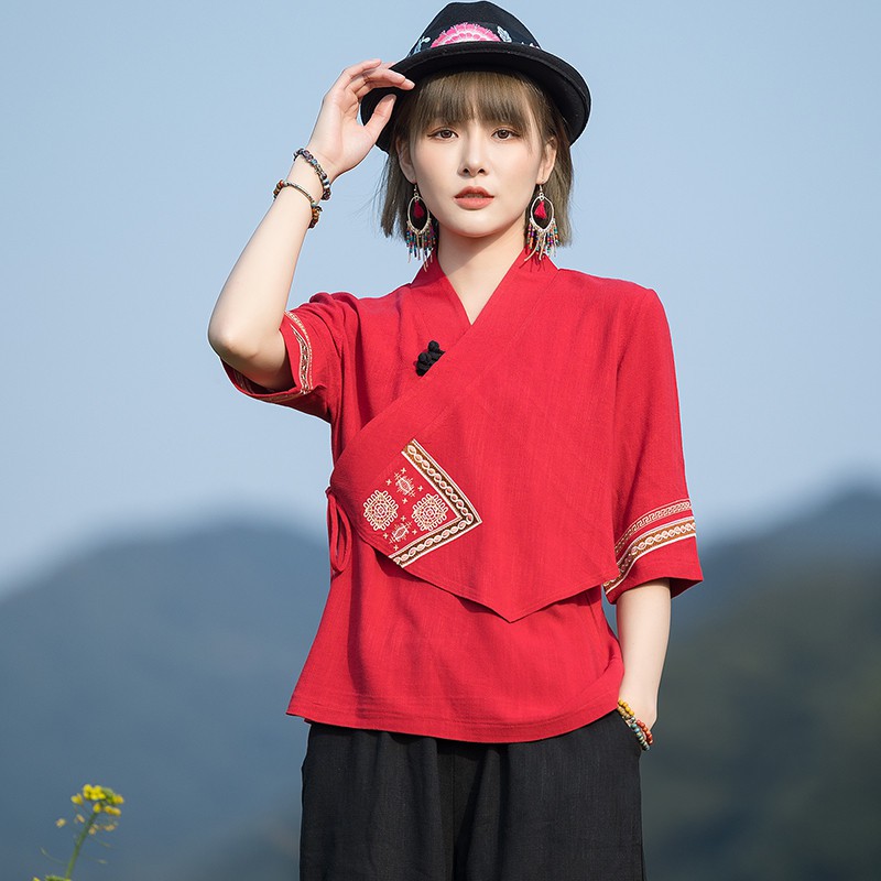 Áo kiểu phong cách Hongkong, chất liệu đũi mềm mịn, mặc lên sang chảnh lịch sự SP10 | BigBuy360 - bigbuy360.vn