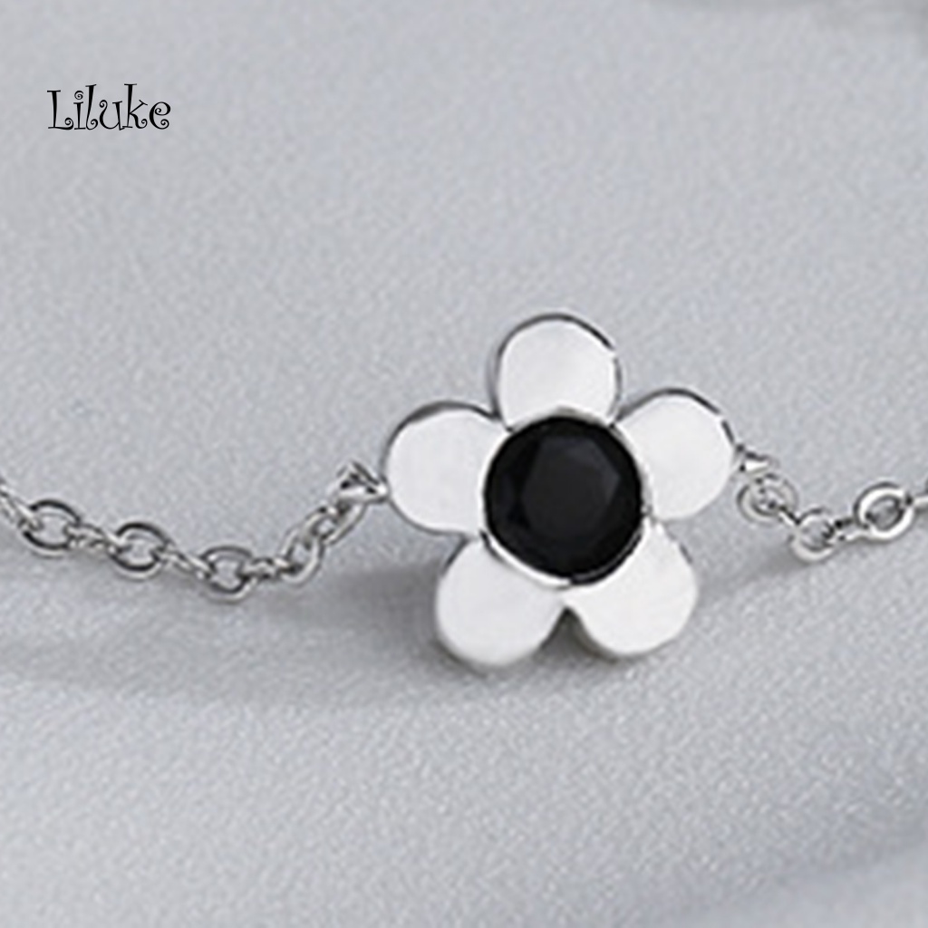 Vòng Tay Hợp Kim Mạ Bạc Trang Trí Hoa Năm Cánh Đính Đá Thời Trang Cho Nữ