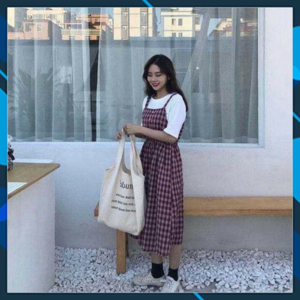Váy yếm kẻ caro freesize dưới 60kg -Dưa Leo Shop