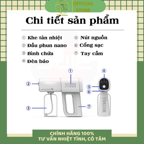 Súng Phun Khử Khuẩn Cầm Tay Nano Tia UV K5 - Súng Xịt Khuẩn phiên bản mới nhất bảo hành 1 đổi 1