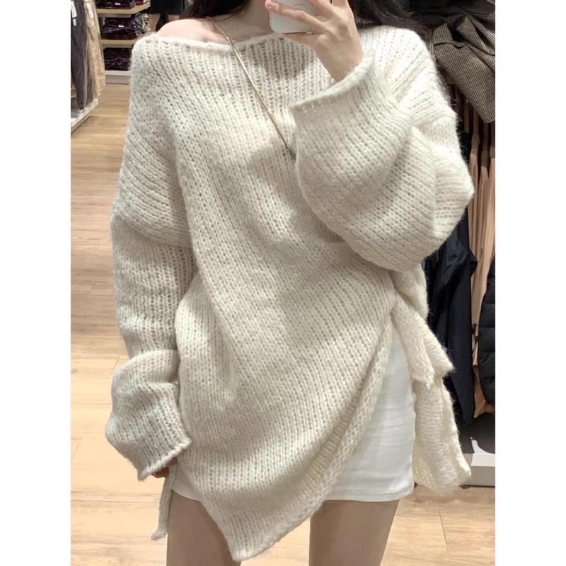 Áo len lệch vai xẻ tà ❌SALE SOCK❌ Hàng QC loại 1