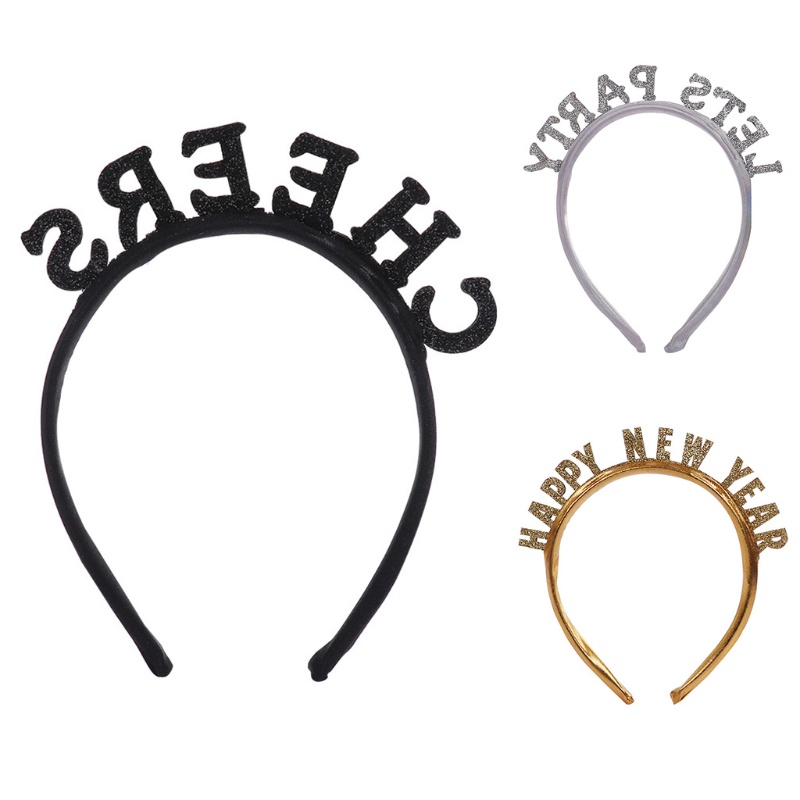 Băng Đô Cài Tóc In Chữ Happy New Year / Giáng Sinh Chống Trượt
