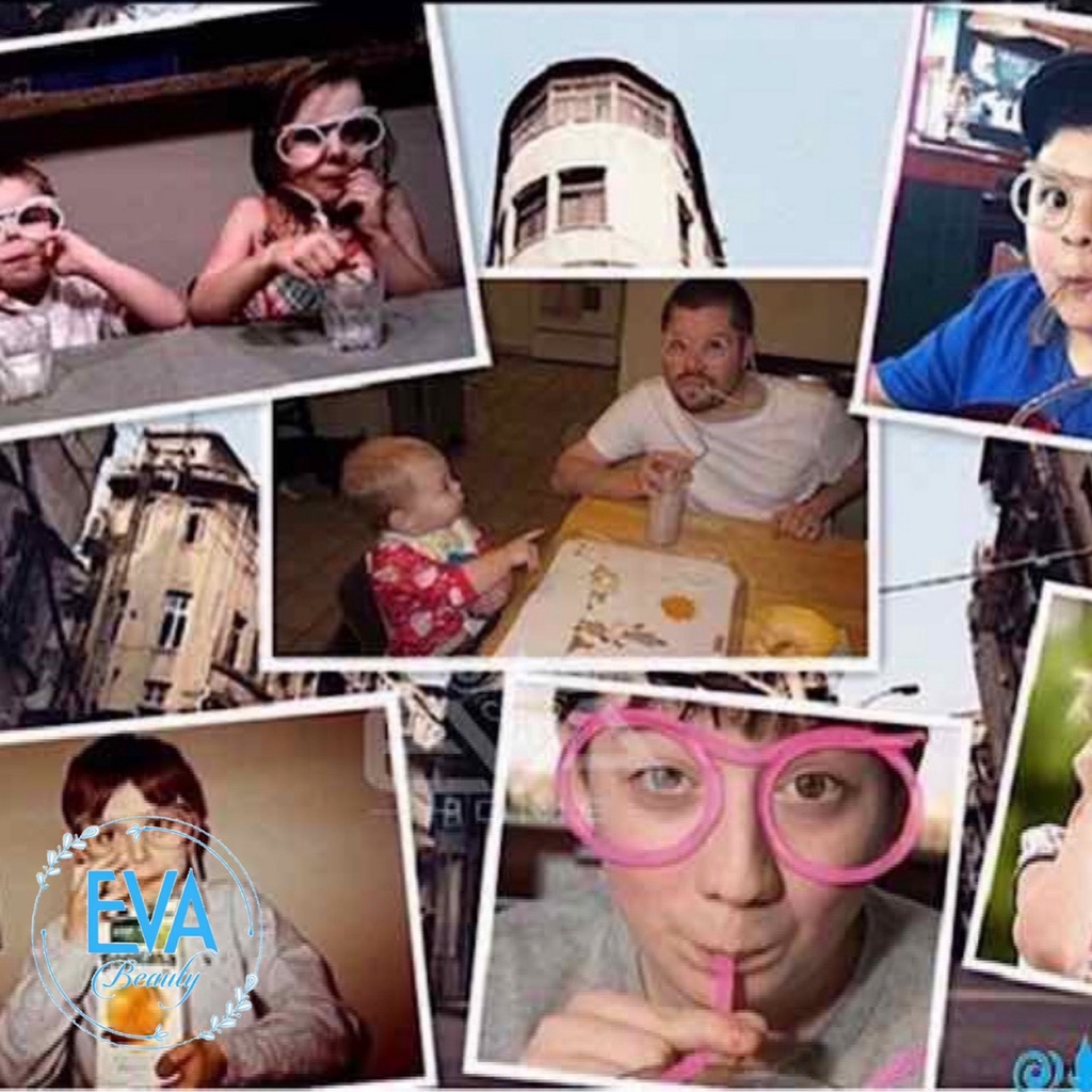 Combo 4 Ống Hút Mắt Kính Gọng Tròn - Sao - Tim - Vuông Cute Sáng Tạo M2394