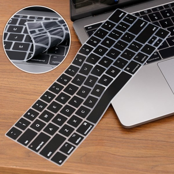 Combo ốp +phủ phím Macbook màu đen (Tặng kèm nút chống bụi và bộ chống gãy sạc)